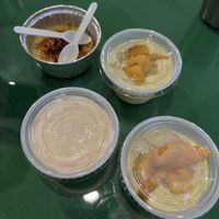 creme brûlée, cheesecake, and tapioca pudding with mango   at Thanh Tinh Chay in San Diego