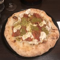 The pistachio pizza with ricotta filled crust    at Utopia in Nice