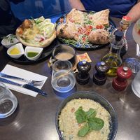 Risotto, salade de saison, stella pizza  at Utopia in Nice