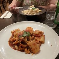 The pastas: carbonara (back) and calamarata (front)  at Utopia in Nice