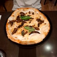 Suggestion du chef : pizza aux fromages, crème de fromages et morilles 🍄‍🟫 Succulent ! at Utopia in Nice