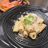 Vegan Carbonara with vegan bacon   at Utopia in Nice