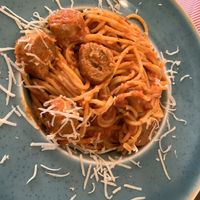 Spaghetti bolognese with beyond meat sausages  at Utopia in Nice