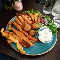 Veggetable donuts and accras (homemade mayo) at Utopia in Nice