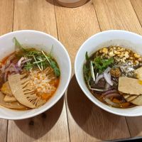 Left is Spicy Dan Dan, and right is Black Sesame Dan Dan at Chipoon in Tokyo