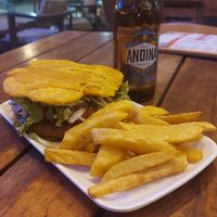 Veggie burger made vegan at La Morena in Taganga