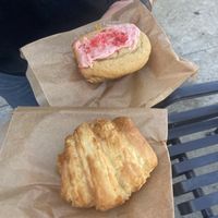 Their sausage and cheese croissant and strawberry lemon loaf  at Heartwork Coffee Bar in San Diego