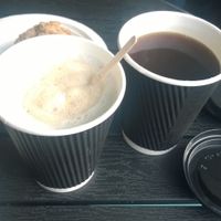 Almond cappuccino with caramel shot and an Americano at Blackberries Pattisserie in Houghton-le-spring