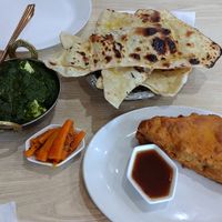 Palak paneer, butter naan. at Pardesi Vaishno Dhaba in Dandenong