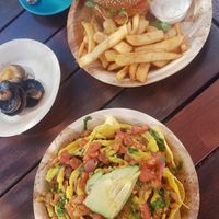 Best Vegan Nachos I've ever had, plus super juicy burger. at Paper Moon in Annerley