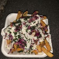 Loaded truffle fries at Vegan Vice in Cambridge