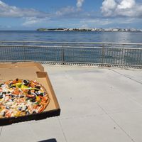 Enjoying a delicious pizza while enjoying the view 😎 at El Punto Vegano in Catano