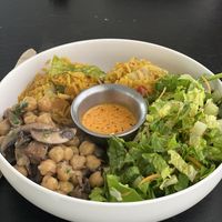 This was the daily chef special! Chinese rice with salad and chickpeas with mushrooms! SOOO GOOOD  at El Punto Vegano in Catano
