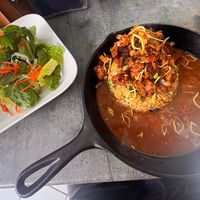 Special of the Day: Salt and pepper soy, rice, beans, and salad —yum! 😋  at El Punto Vegano in Catano