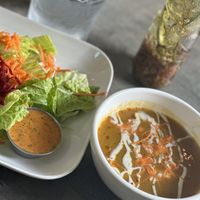 Pumpkin soup, saladd  at El Punto Vegano in Catano