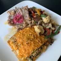 Vegan lasagne and vegetables  at El Punto Vegano in Catano