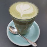 Matcha latte 5.50 eur plus 0.50 for oat milk at Bloom in Luxembourg City