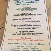 Smoothie menu at & Juice Co in Columbus