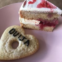 Cream and strawberry cake at Foxy Factory in Villefranche-sur-saone