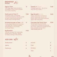 Menu at Mr. T's in Onehunga