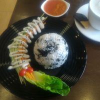 Nori rice with Matcha soya latte at LN Fortunate Coffee in Pekanbaru