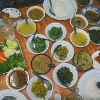 A table full of food, costing 3500 kyats/ person at Sein Than Htay in Mandalay