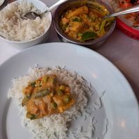 Navrathna Korma with Rice & best Garlic Naan ever ♡ at Bombay Grill in Miami Beach