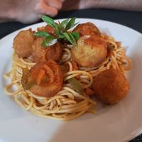 Spaghetti & veg balls at Madeley in Trinidad