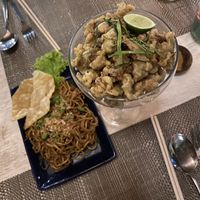 Popcorn jackfruit and spicy noodles   at The Onion Collective in Ubud