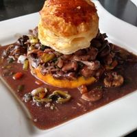 Mushroom "Pot pie" over mashed potatoes.  at The Hummingbird Cafe in Butte