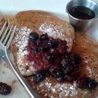 Vegan pancakes with the works!!! at The Hummingbird Cafe in Butte