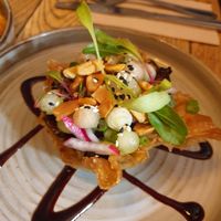 Seitan duck filo with plum sauce at The Roundhill in Brighton