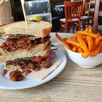 Gammon sandwich and sweet potato fries. Perfection! at The Roundhill in Brighton