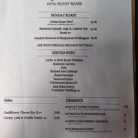 Sunday roast menu at The Roundhill in Brighton