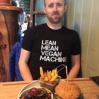 Hubby and his cheeseburger 🍔  at The Roundhill in Brighton