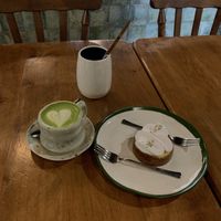 Matcha latte with lemon tart  at Mondays in Ivano-frankivsk