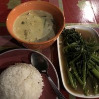 Green curry with tofu and morning glory  at Ying Ying's Kitchen in Koh Phangan