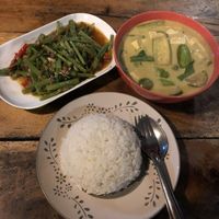 Green curry tofu, Morning glory, rice = 150 baht  at Ying Ying's Kitchen in Koh Phangan