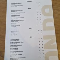 Drinks menu at Onda in Richmond