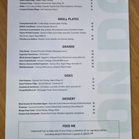 Menu at Onda in Richmond