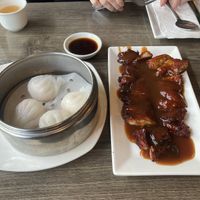 BBQ pork, and shrimp dumplings/har gow (both vegan)  at Unit Su Vege in Philadelphia