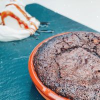 Vegan brownie, ice cream and whipped cream at The Hen's Teeth in Alicante