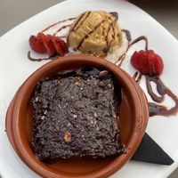 Brownie with salted caramel ice cream. Yum  at The Hen's Teeth in Alicante