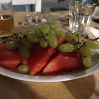 After our meal was over they offered us summer fruits and mastiha liquer shots as well at Babis Taverna 1979 in Galatas