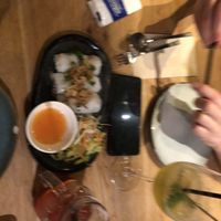 steamed rice paper rolls w tofu & mushrooms, homemade lemonade & siago spritz~  at Saigon in Zurich