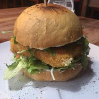 smažák (fried cheese) in a bun at Bubu's Pub & Kitchen in Prague