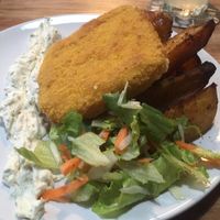 smažák (fried cheese) with potatoes at Bubu's Pub & Kitchen in Prague