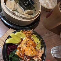 kimchi mandu and bibimbap with vegan egg  at Feel Seoul Good in Berlin