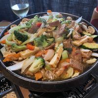 Bapsang BBQ for two people: Stage 2 – add the soy meat strips  at Feel Seoul Good in Berlin