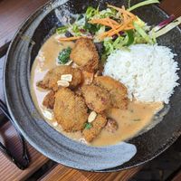Breaded soy with peanutbutter sauce at Feel Seoul Good in Berlin